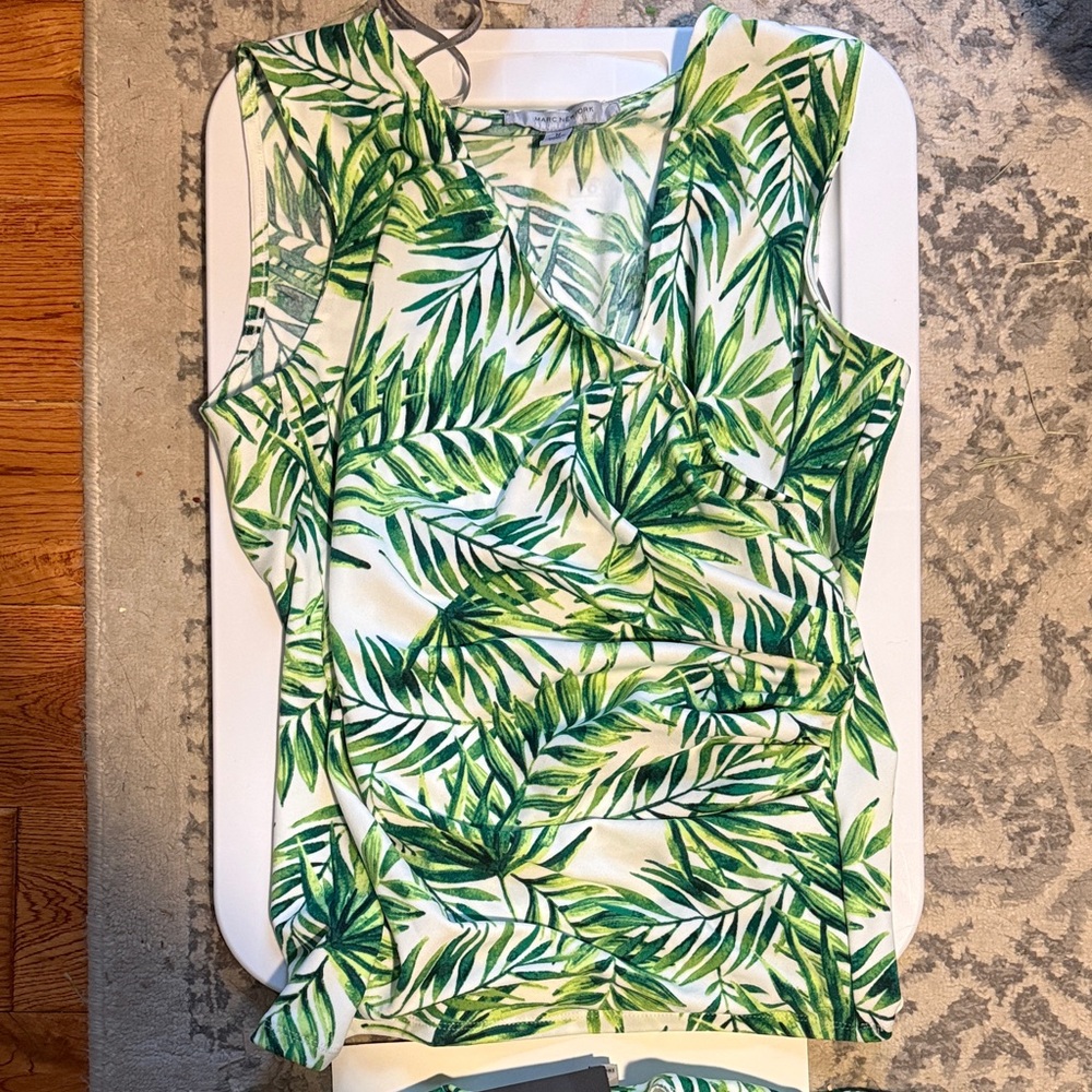 TOP AND SKIRT Tropical Leaf Print Sleeveless Top and Skirt